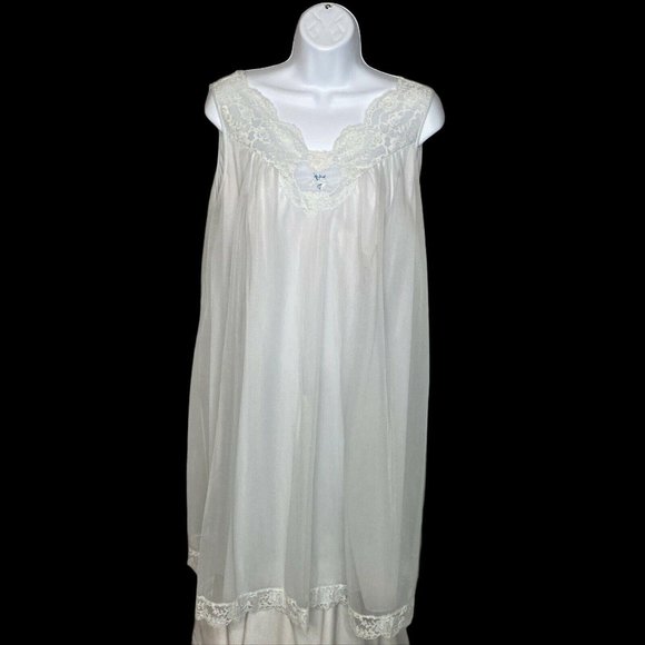 Vtg Vanity Fair Pale Blue Sheer Set Small Nylon Lace Chiffon 60s Robe Nightgown - Picture 3 of 9